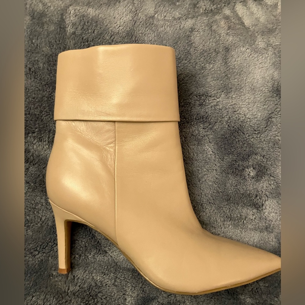 Beige Marc Fisher ankle boot with stiletto heel.